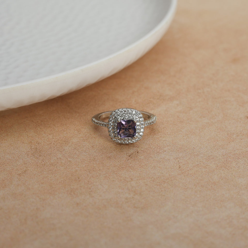 Double Halo Blue Zircon Ring