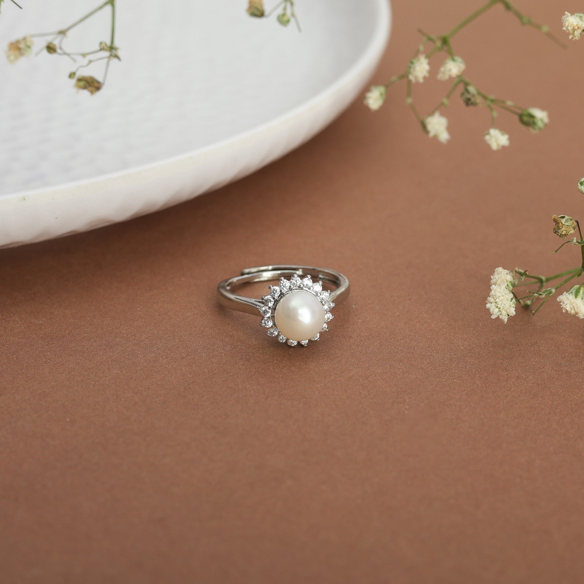 Luminous Pearl Halo Ring