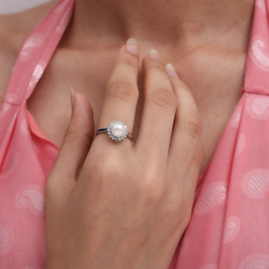 Luminous Pearl Halo Ring