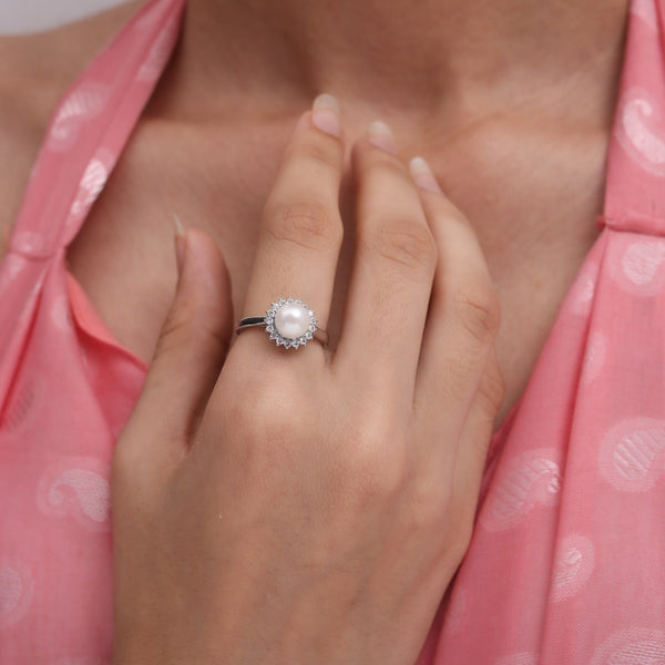 Luminous Pearl Halo Ring