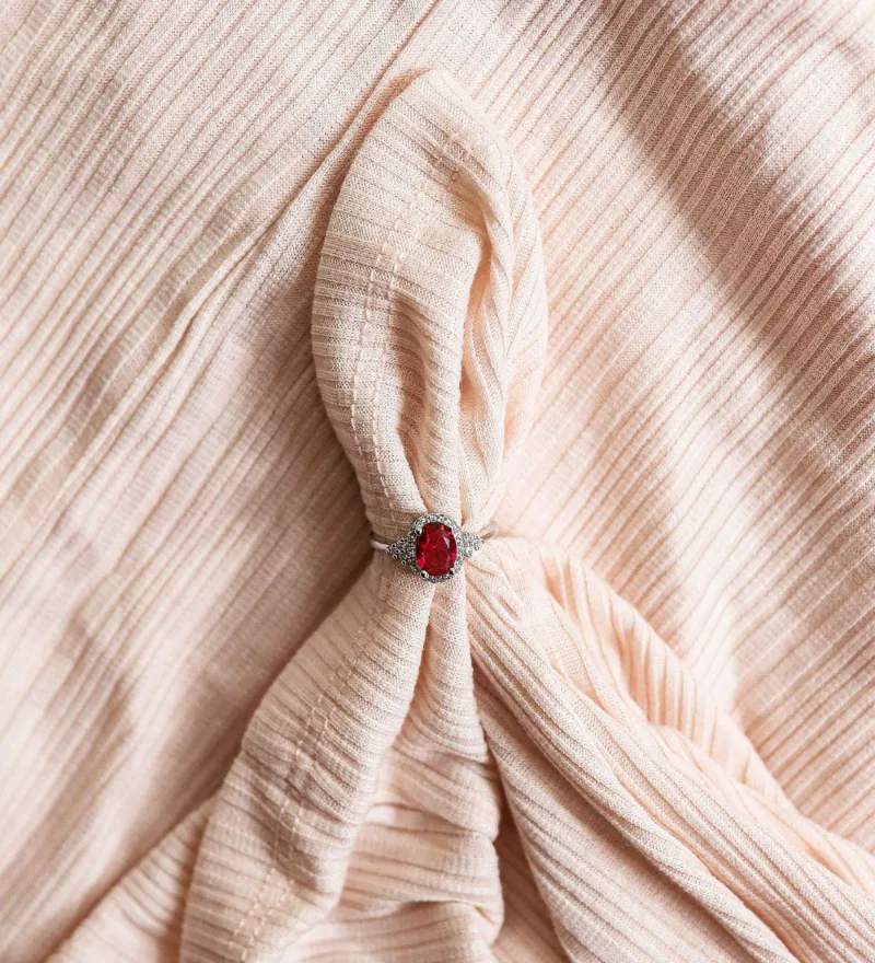 Oval Red Zircon Halo Ring