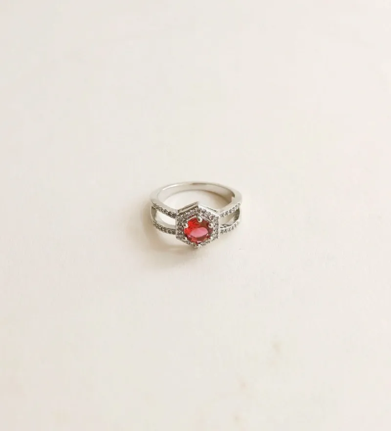 Hexagonal Red Zircon Ring