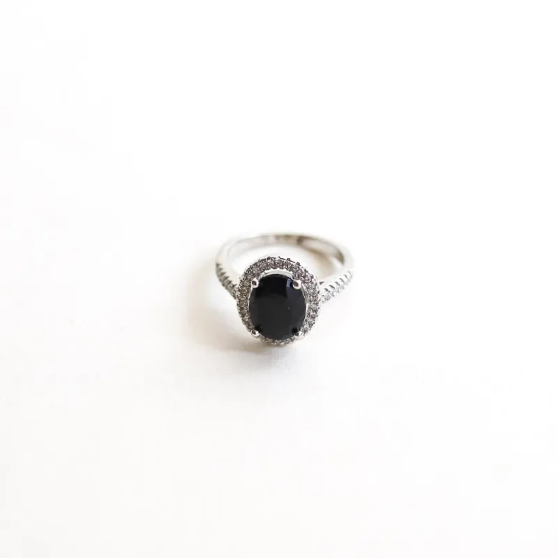 Black Onyx Oval Halo Ring
