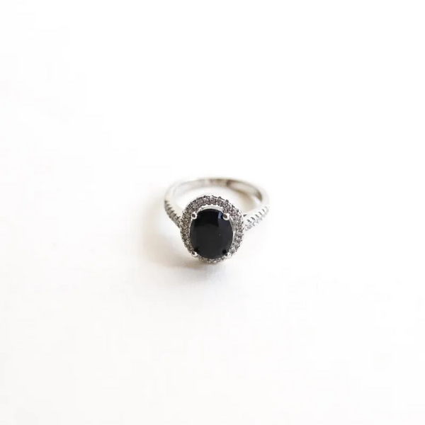 Black Onyx Oval Halo Ring