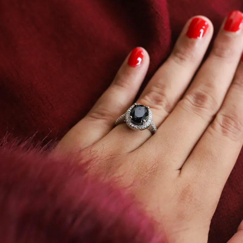 Black Onyx Oval Halo Ring