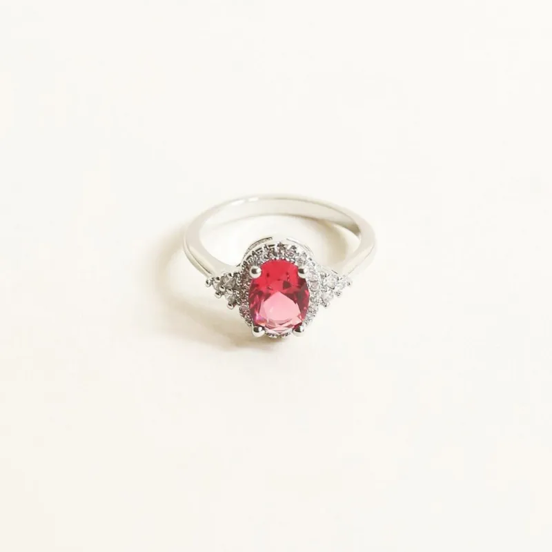 Oval Red Zircon Halo Ring