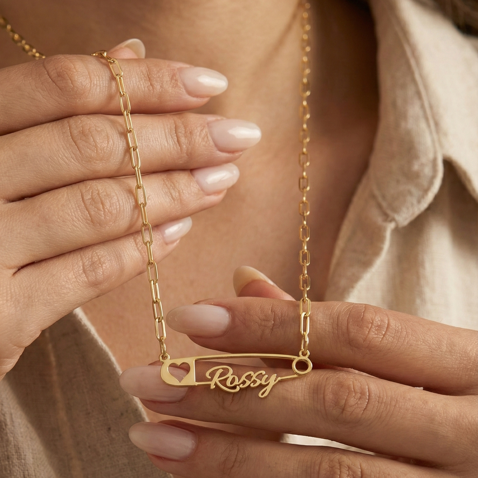 Safety Pin Name Necklace