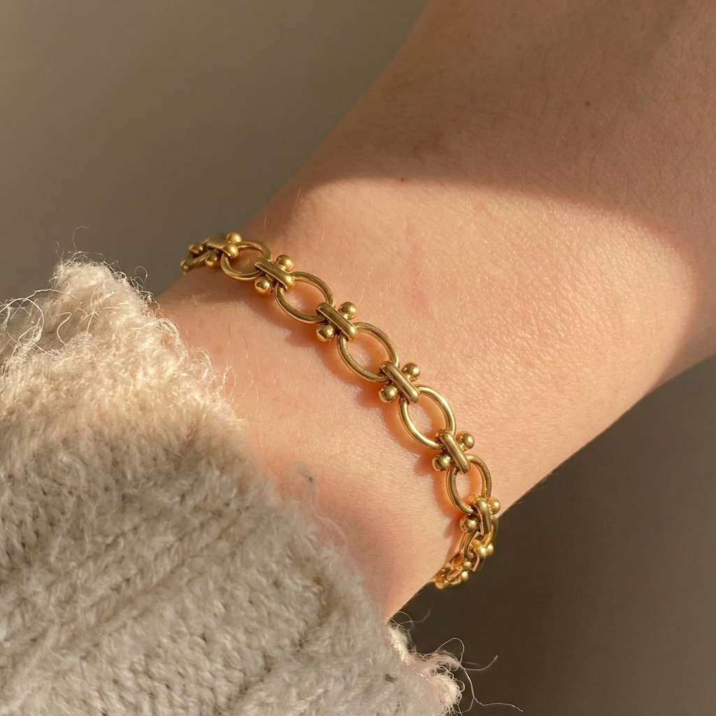 Gold Beaded Link Bracelet