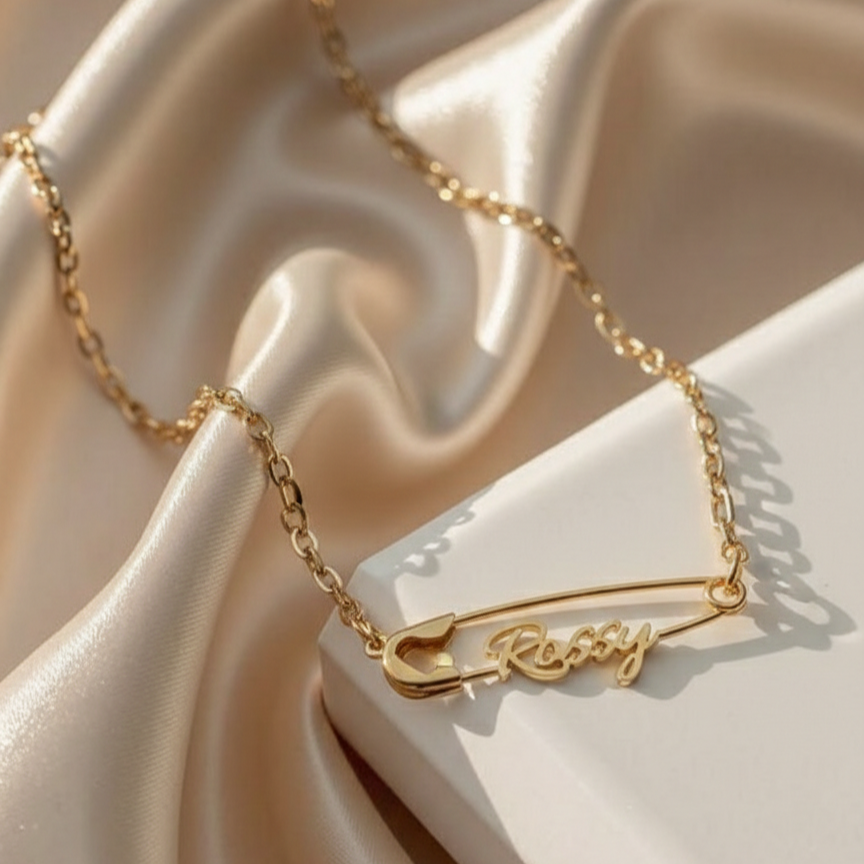 Safety Pin Name Necklace