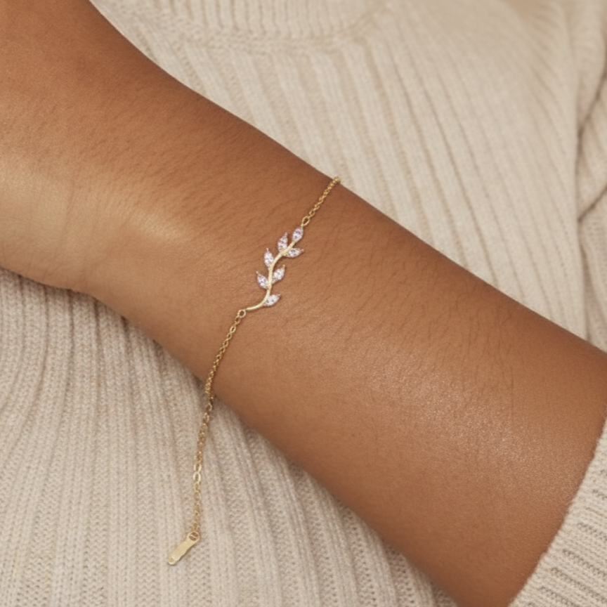 Pink Leaf Charm Bracelet