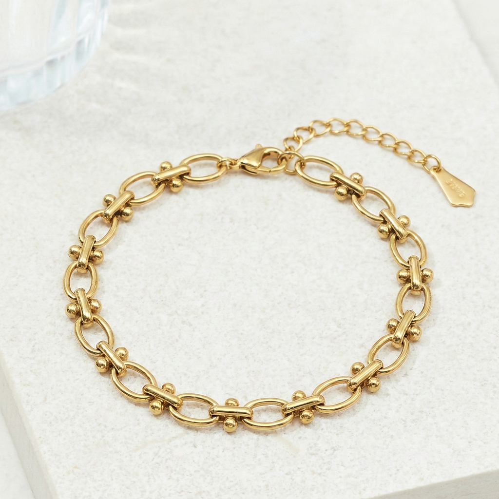 Gold Beaded Link Bracelet