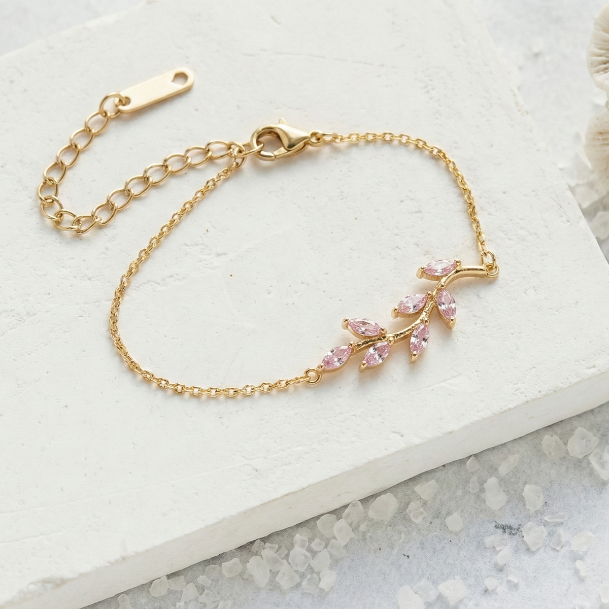 Pink Leaf Charm Bracelet