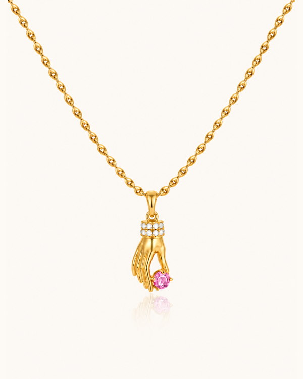 Pink Gem Hand Charm Necklace