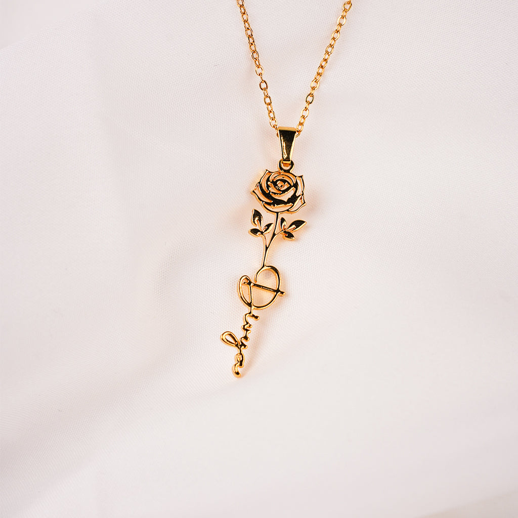 Golden Rose Name Necklace