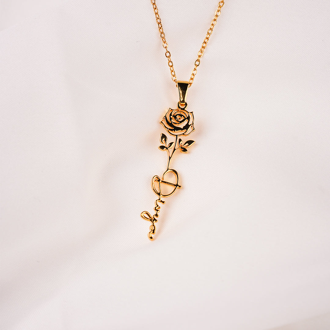 Golden Rose Name Necklace