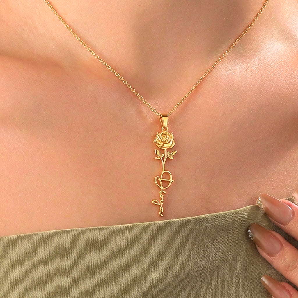 Golden Rose Name Necklace