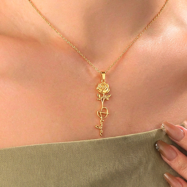 Golden Rose Name Necklace