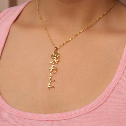 Golden Rose Name Necklace