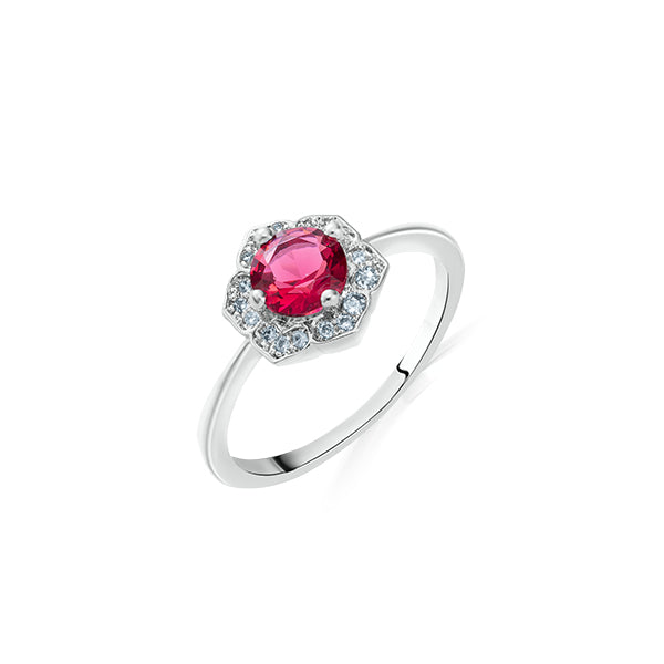 Hexagon Red Zircon Ring