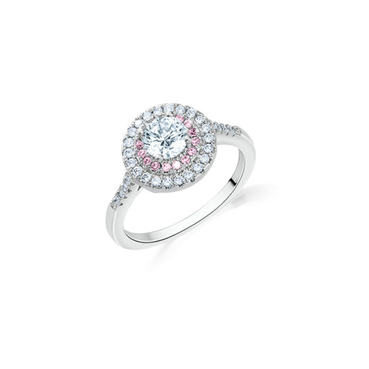 Silver Double Halo Zircon Ring