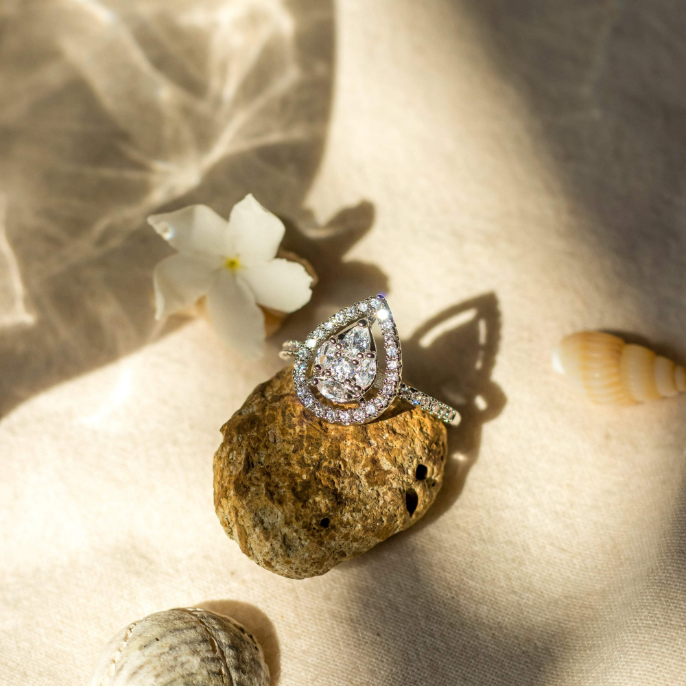 Pear Halo Bypass Zircon Ring