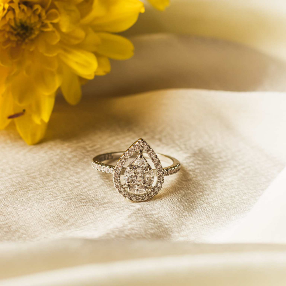 Pear Halo Bypass Zircon Ring