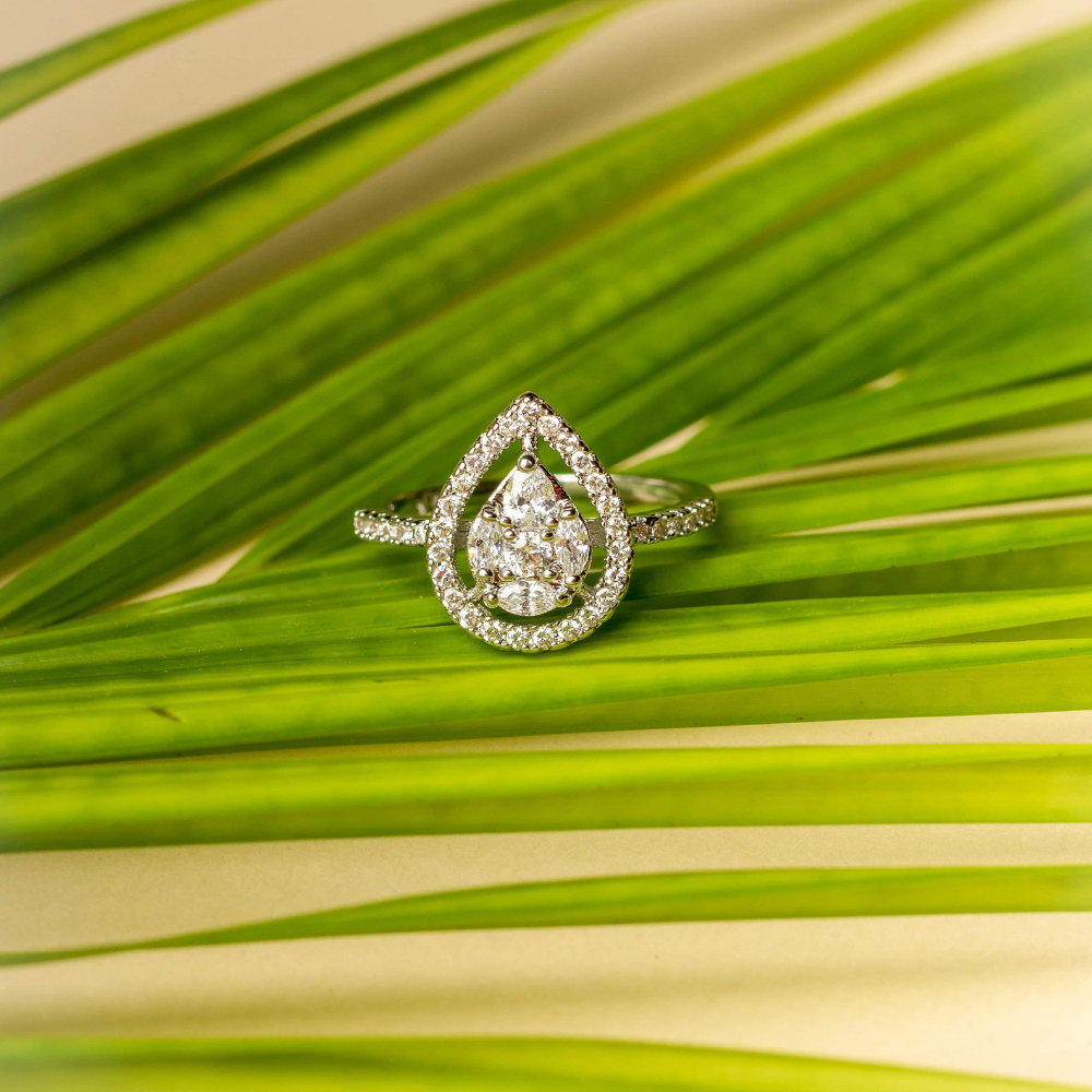 Pear Halo Bypass Zircon Ring