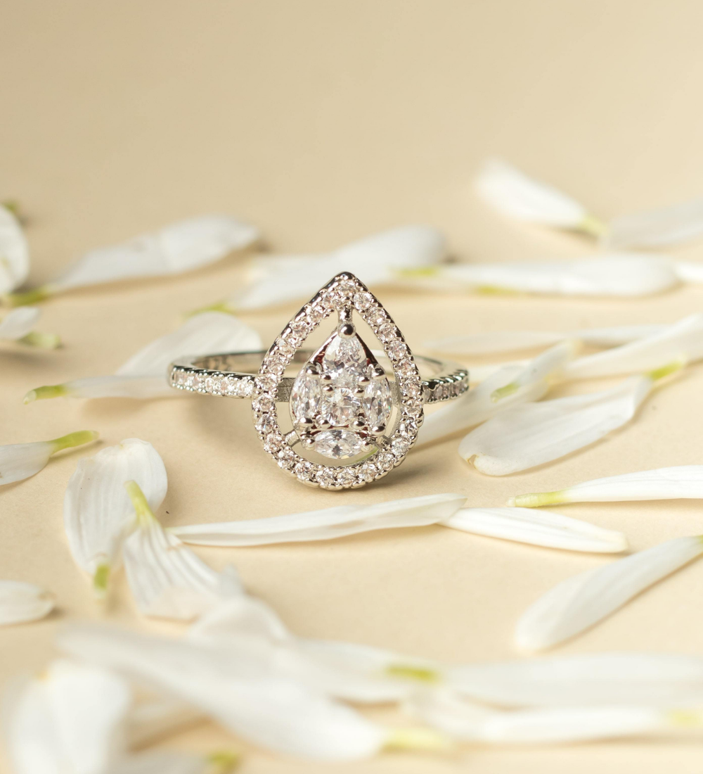 Pear Halo Bypass Zircon Ring