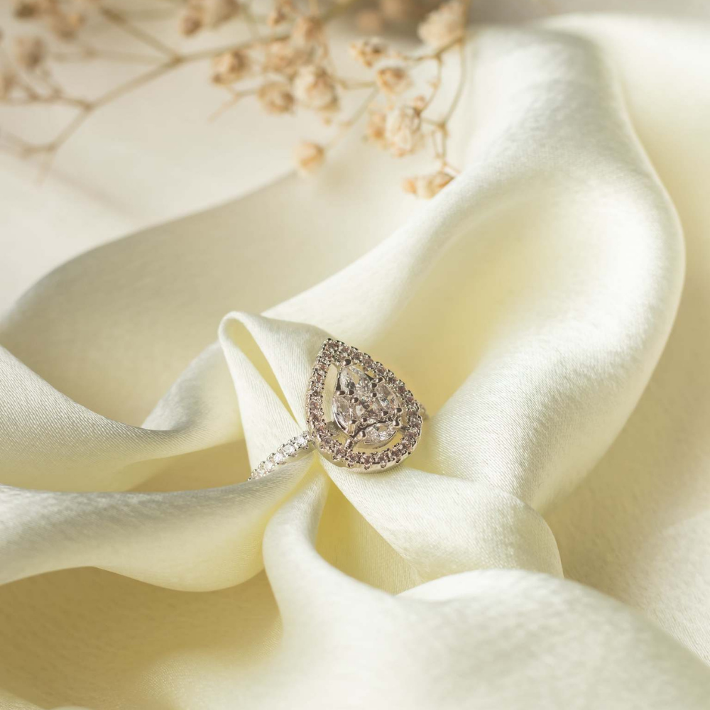 Pear Halo Bypass Zircon Ring