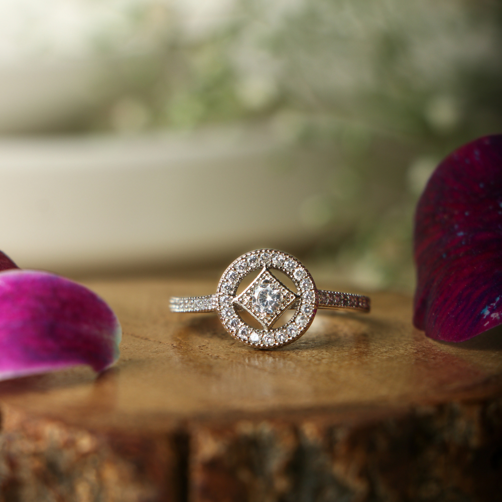 Geometric And Round Zircon Ring