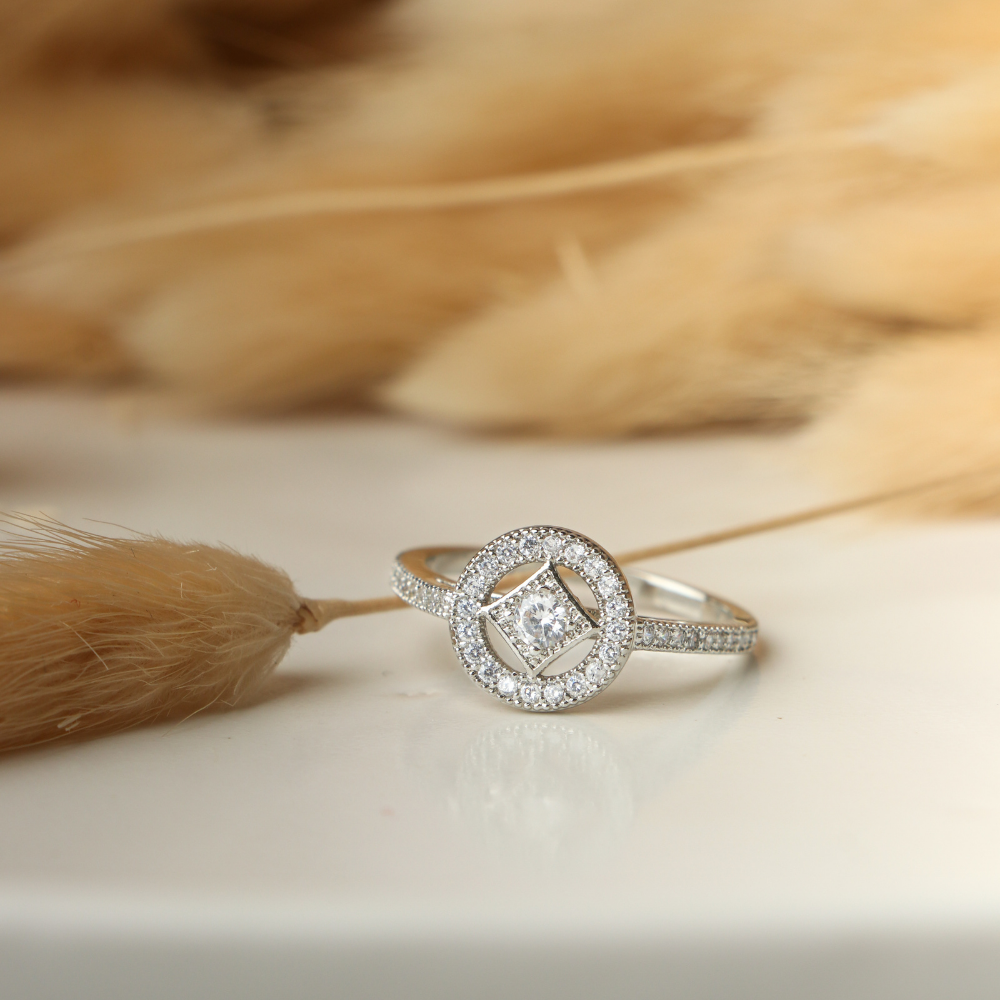 Geometric And Round Zircon Ring