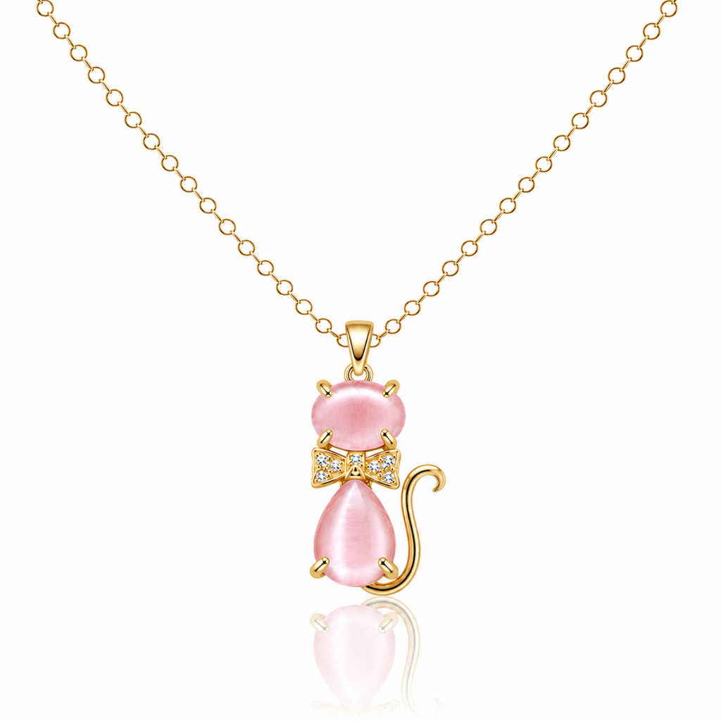 Pink Pussy Cat Pendant Necklace