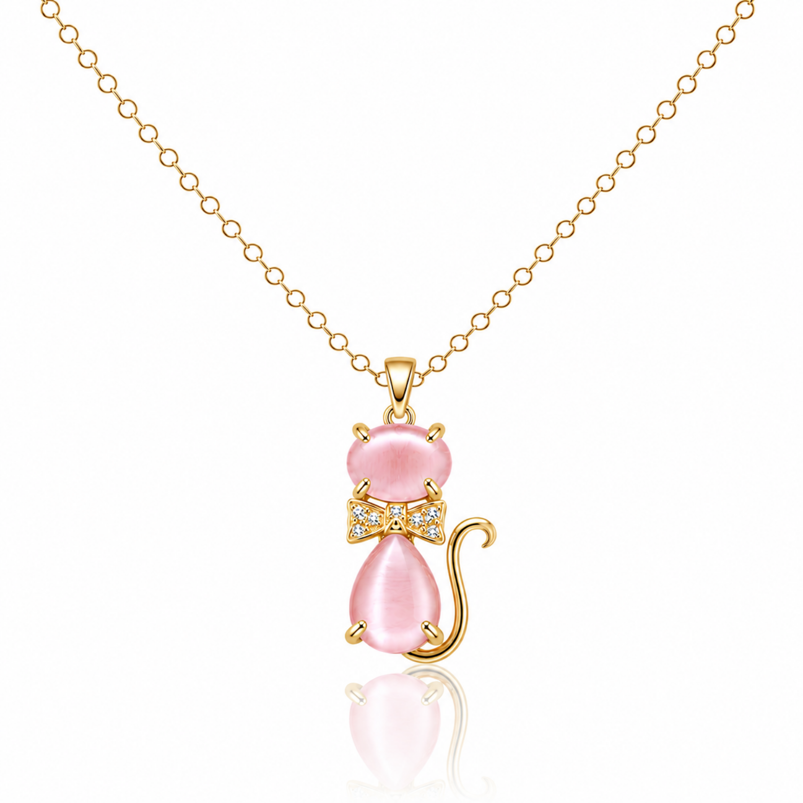 Pink Pussy Cat Pendant Necklace