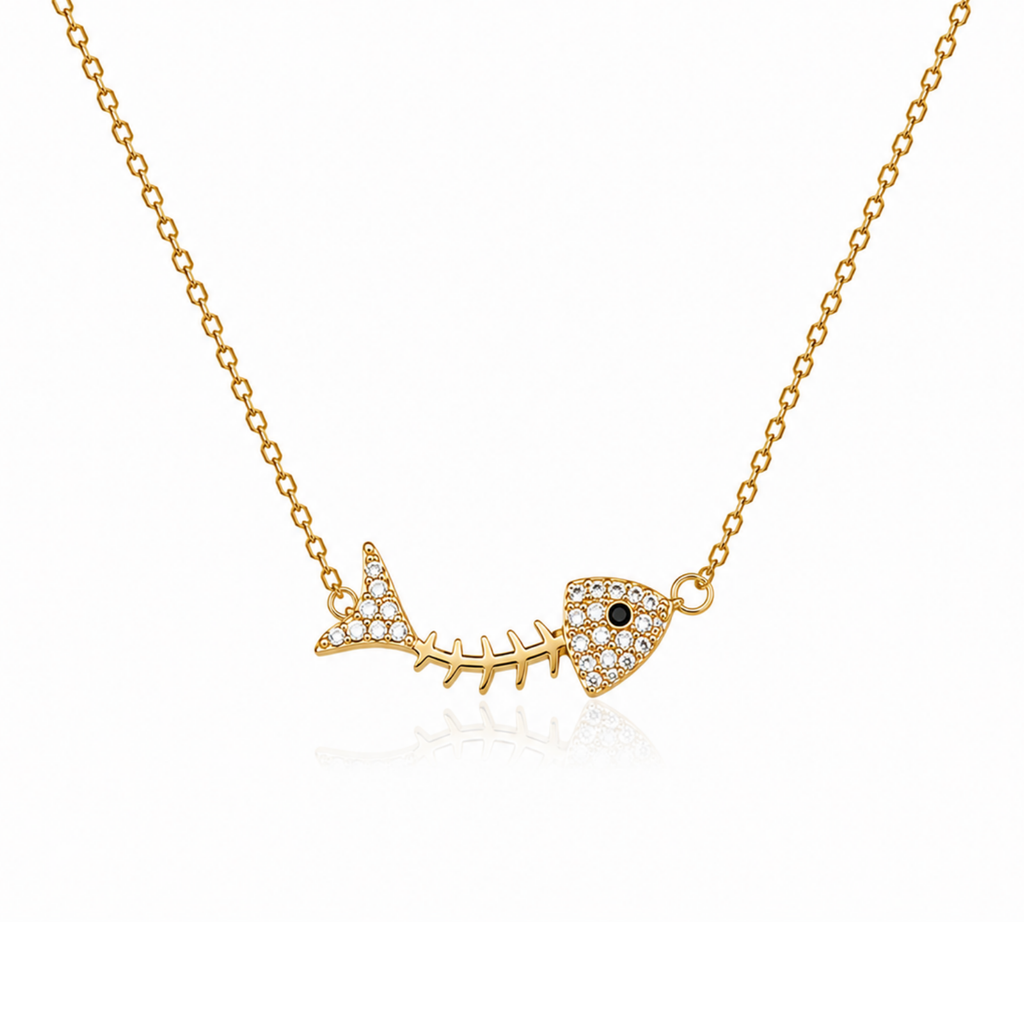 18k Gold Plated Fishbone Charm Necklace