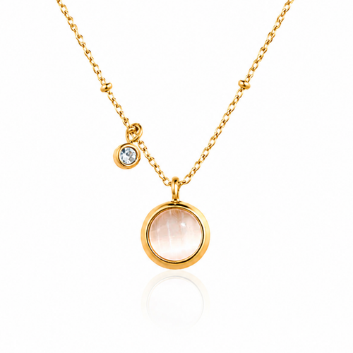 Gold Moonstone Pendant Necklace With Zircon Charm