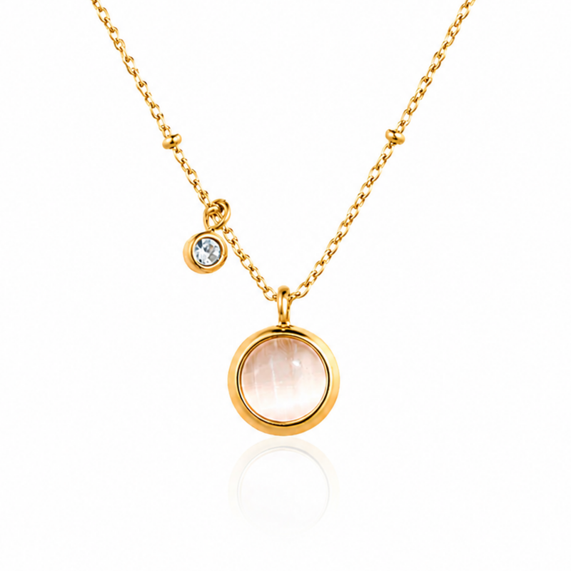Gold Moonstone Pendant Necklace With Zircon Charm