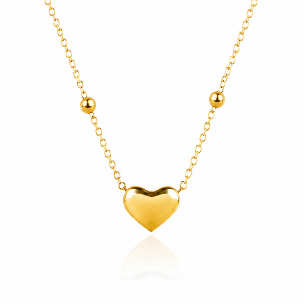 Beaded Chain With Gold Puff Heart Necklace