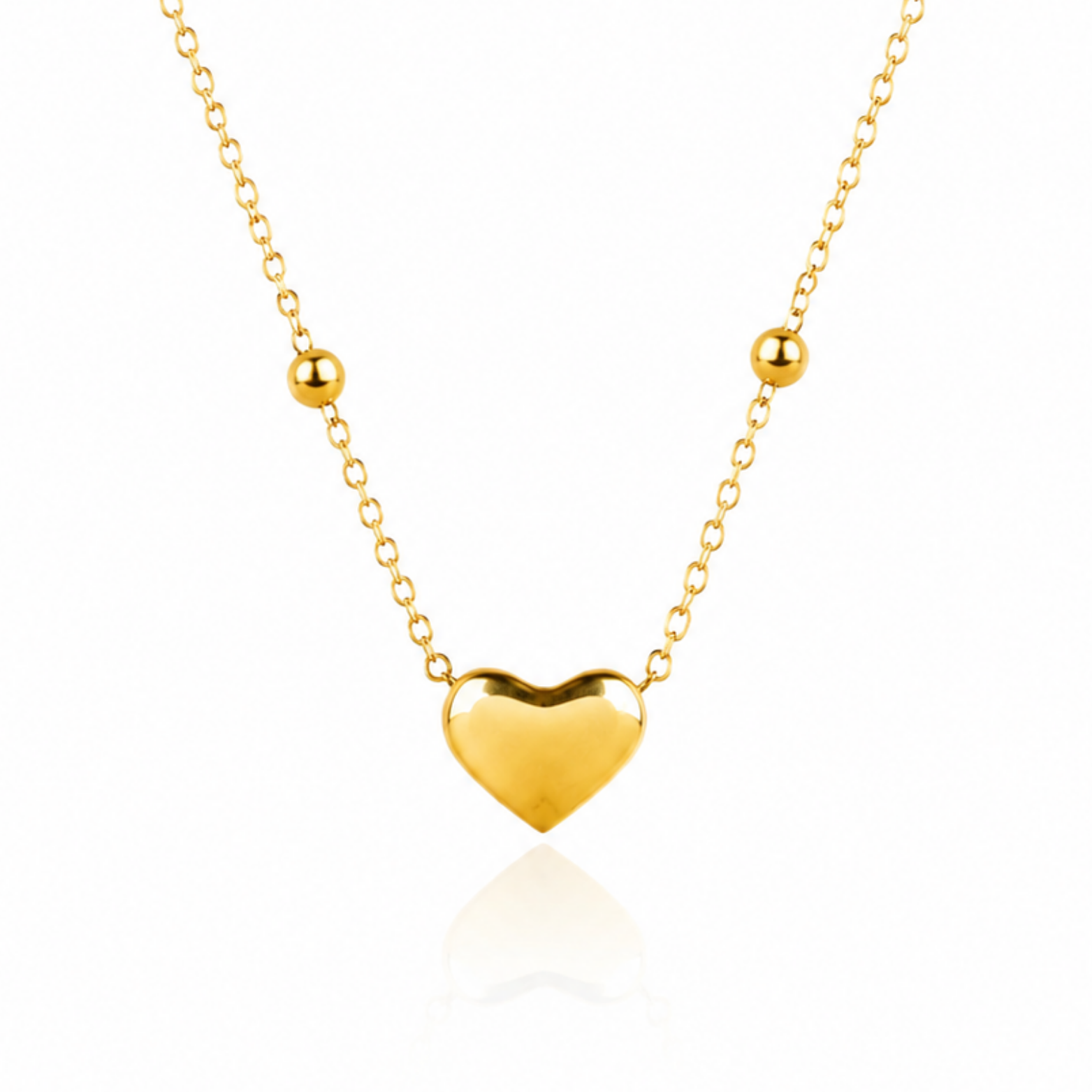 Beaded Chain With Gold Puff Heart Necklace