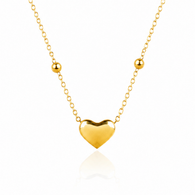 Beaded Chain With Gold Puff Heart Necklace