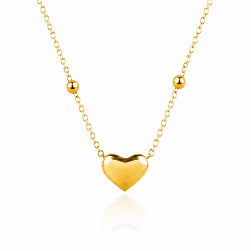 Beaded Chain With Gold Puff Heart Necklace