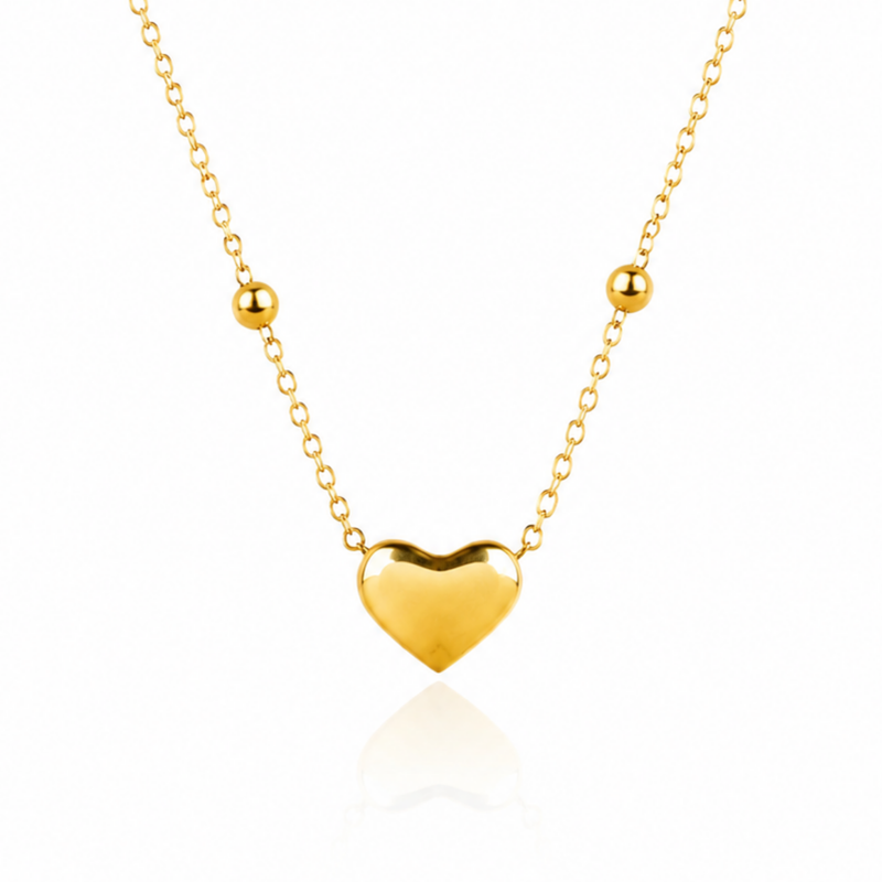 Beaded Chain With Gold Puff Heart Necklace