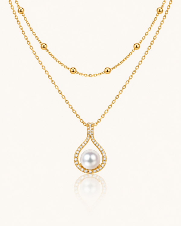 Golden Pearl Teardrop Necklace