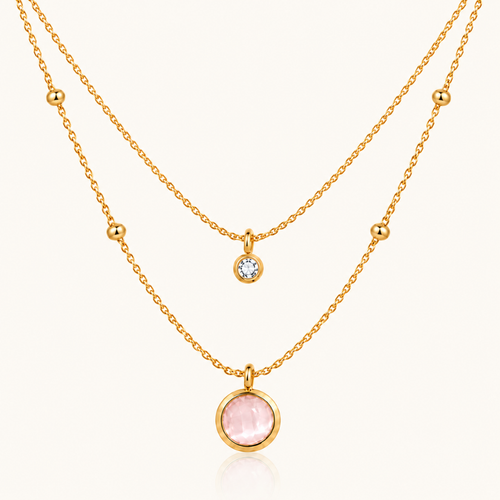 Gold Moonstone Pendant Necklace With Zircon Charm