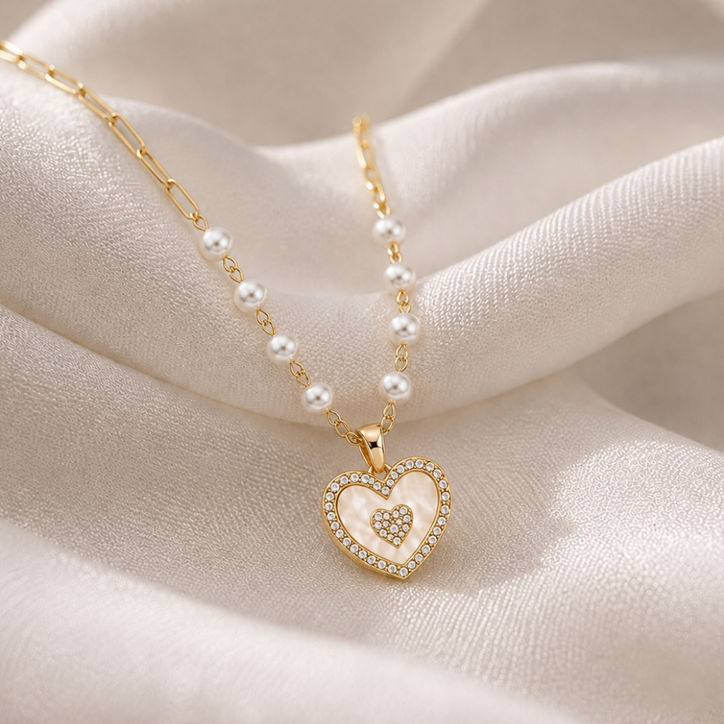 Pearl Heart Charm Necklace