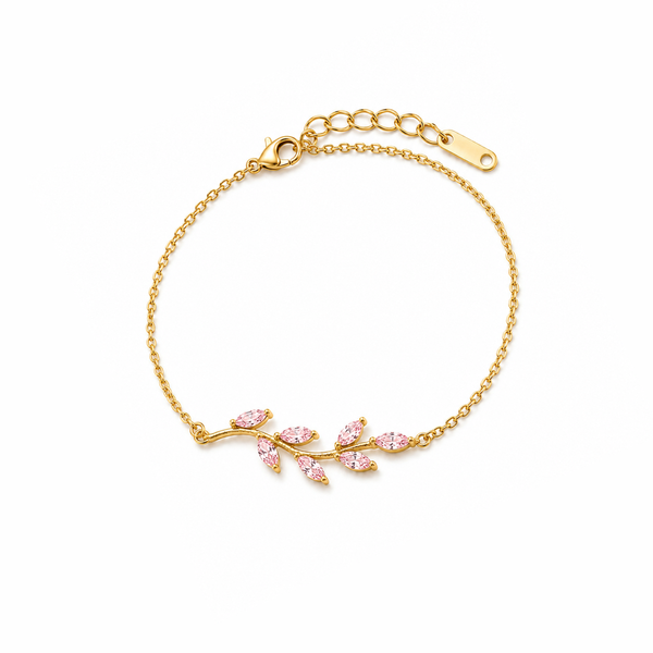 Pink Leaf Charm Bracelet