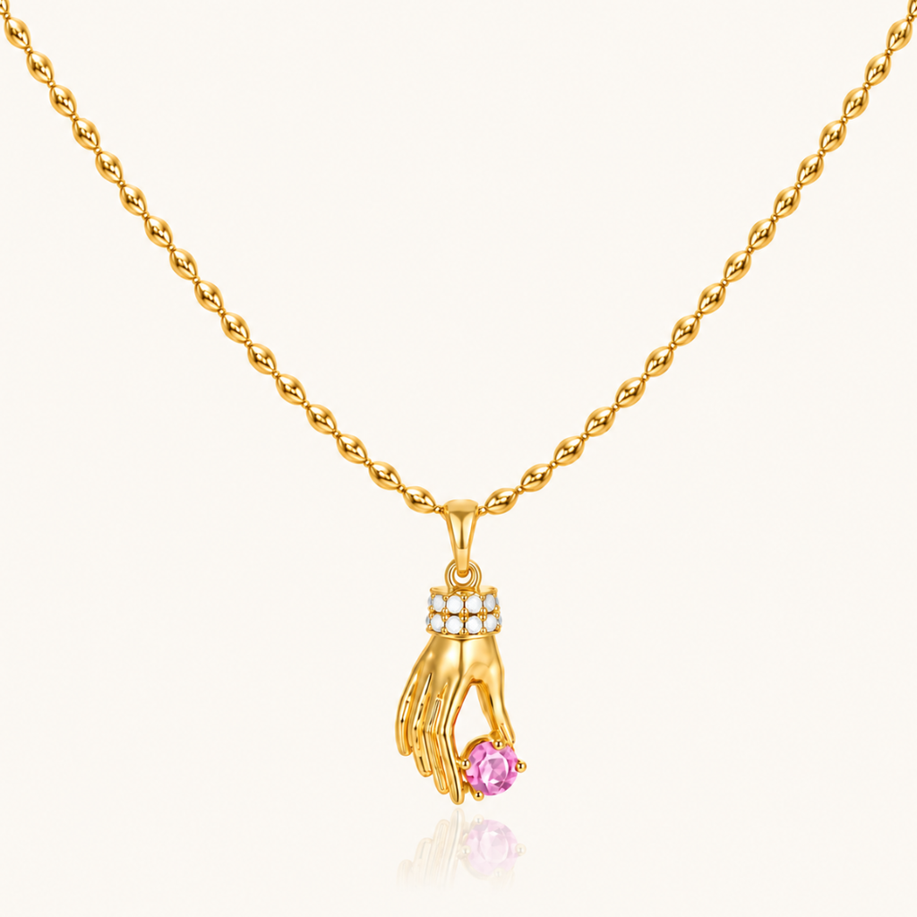 Pink Gem Hand Charm Necklace