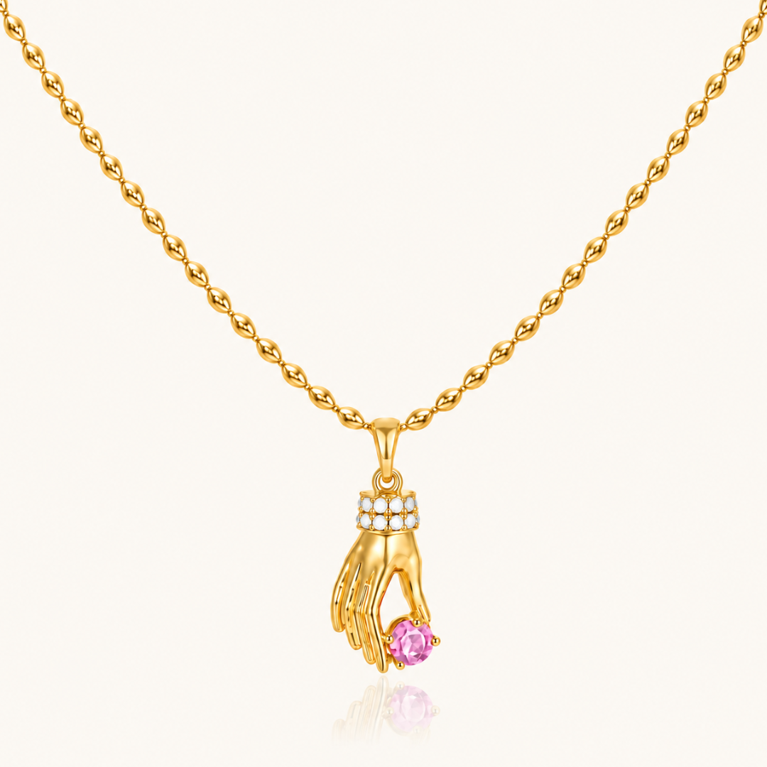 Pink Gem Hand Charm Necklace