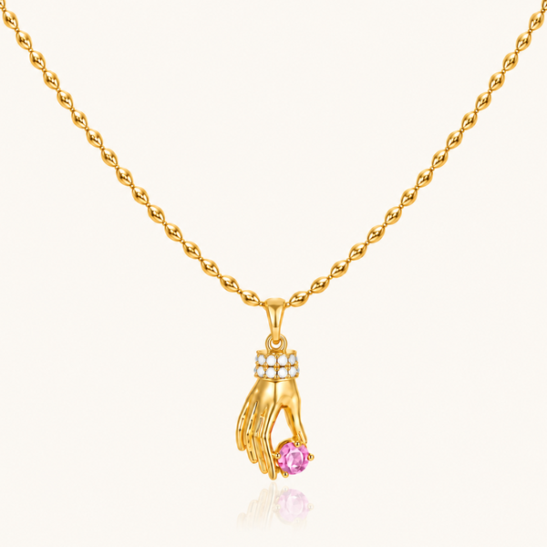 Pink Gem Hand Charm Necklace