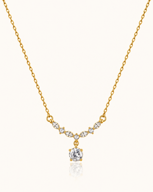 Crystal Curve Drop Necklace - 18k Gold ( Demi Fine )