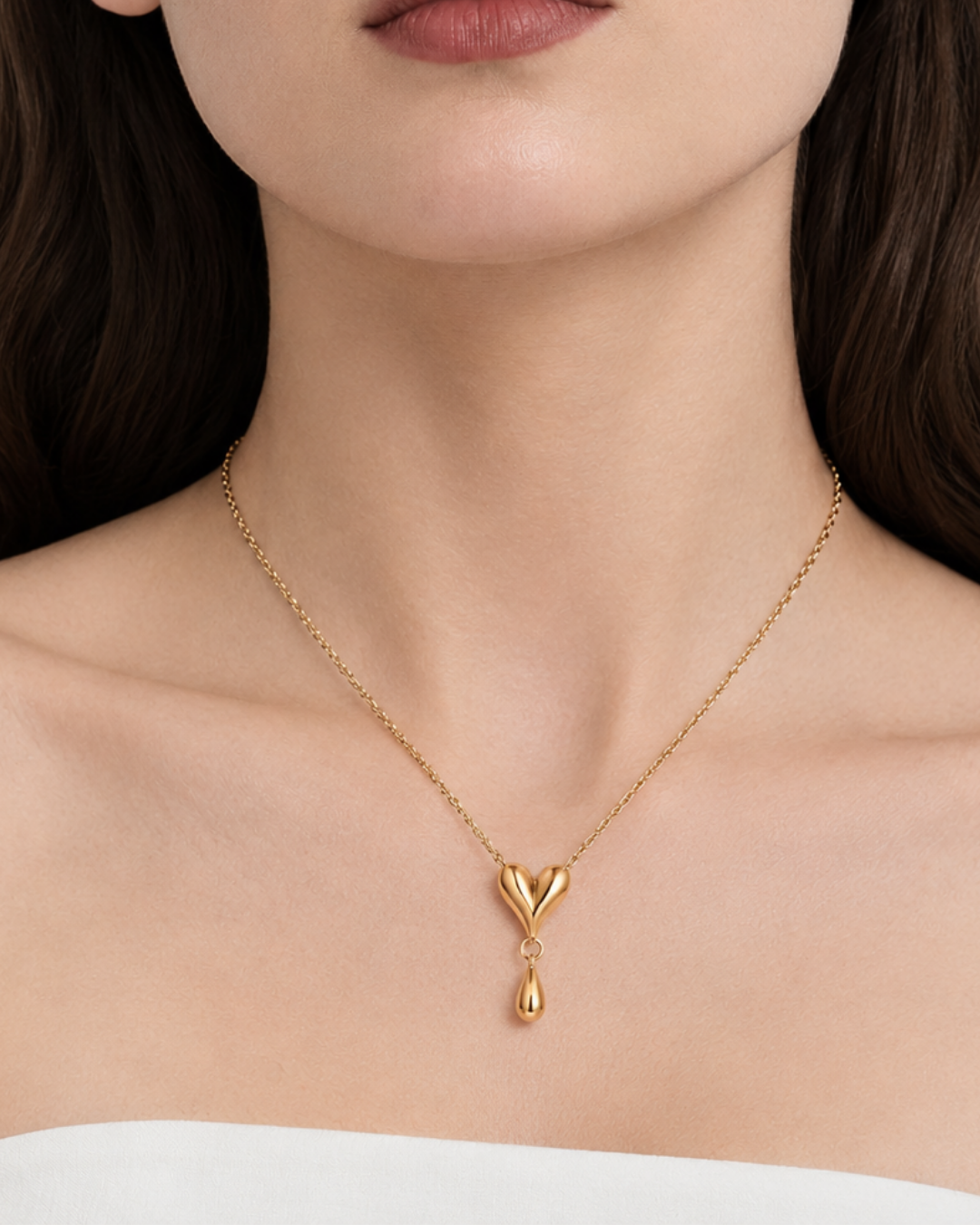 Heart Drop Necklace - 18k Gold ( Demi Fine )